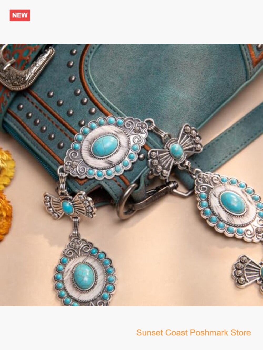 Large Western Concho Metal Chain Belt with Lobster Claw Clasp - Picture 7 of 7